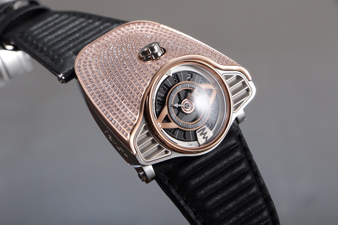 Azimuth-Gran-Turismo-Mens-Automatic-Watch-Crystals-Rose-Gold-Black-Leather