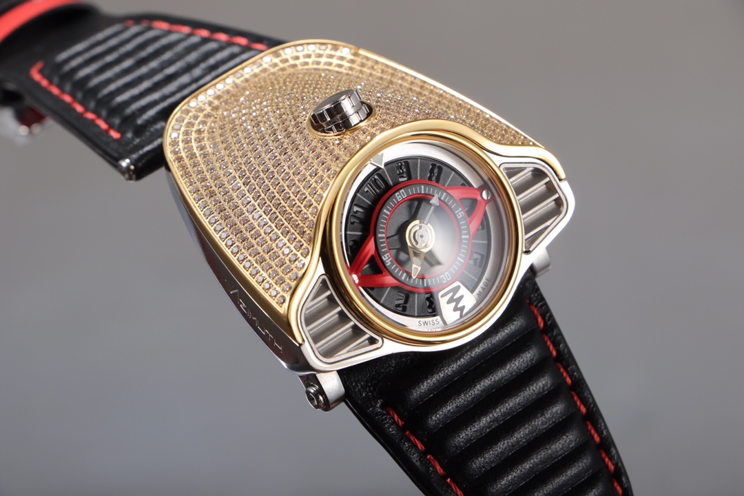 Azimuth-Gran-Turismo-Mens-Automatic-Watch-Crystals-Yellow-Gold-Black-Leather