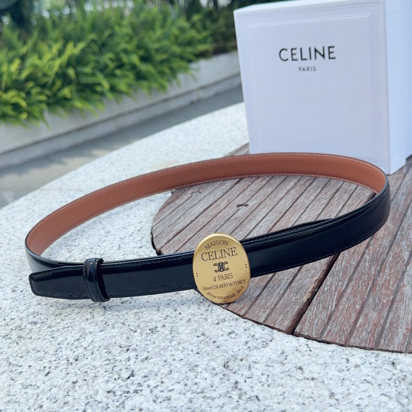 Celine-Maison-Celine-Buckle-Belt-with-Collar-Stud-Black-Leather