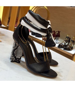 Louis Vuitton Silhouette Lambskin Wrap Bow Heel Sandals 1A4WBY Black/White 2019 (1054-9062505 )