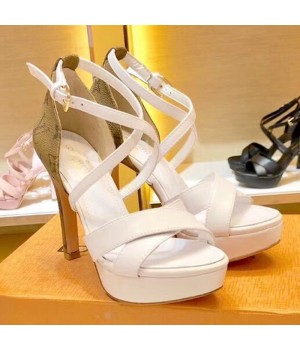 Louis Vuitton Monogram Calfskin Platform Heel Sandals White/Coffee 2019 (1054-9062510 )