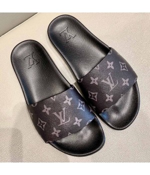 Louis Vuitton Monogram Canvas Flat Slide Sandals Dark Blue 2019(For Women and Men) (DLY-9062518 )