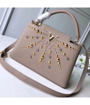 Louis Vuitton Taurillon Leather Sunburst Studded Capucines PM Bag Galet M52396 2019 (XLJ-8120805 )