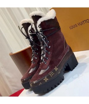 Louis Vuitton Laureate Platform Desert Boot with Fur Burgundy 2018 (GD1054-8121445 )