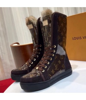Louis Vuitton Monogram Glaze Canvas Sneaker Boot with Fur 2019 (GD1054-8121511 )