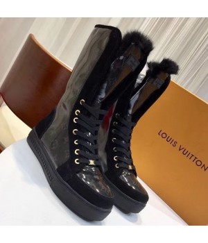 Louis Vuitton Monogram Glaze Canvas Sneaker Boot with Fur Black 2019 (GD1054-8121512 )