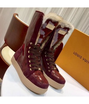 Louis Vuitton Monogram Glaze Canvas Sneaker Boot with Fur Burgundy 2019 (GD1054-8121514 )