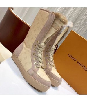 Louis Vuitton Monogram Glaze Canvas Sneaker Boot with Fur Beige 2019 (GD1054-8121515 )