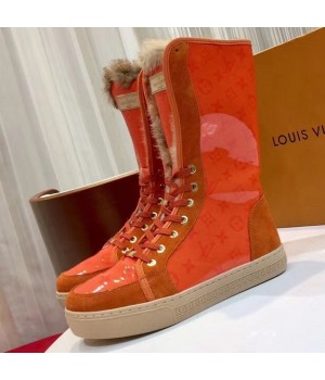 Louis Vuitton Monogram Glaze Canvas Sneaker Boot with Fur Orange 2019 (GD1054-8121516 )