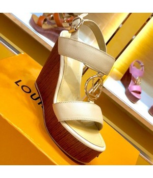 Louis Vuitton Calfskin LV Circle Wedge Heel Sandals White 2019 (1054-9062835 )