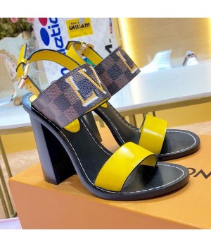 Louis Vuitton Passenger Oversized LV High-Heel Sandals in Damier Canvas and Yellow Patent Leather 2019 (1054-9062841 )