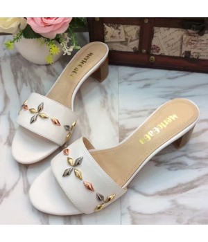 Louis Vuitton Leather Studs 4cm Heel Sandal White 2017 (LG-7020622 )