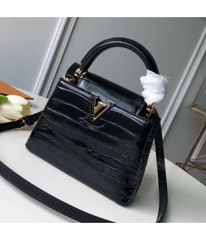 Louis Vuitton Capucines Mini Top Handle Bag in Crocodilian Leather N93429 Black 2019 (FANG-9050743 )