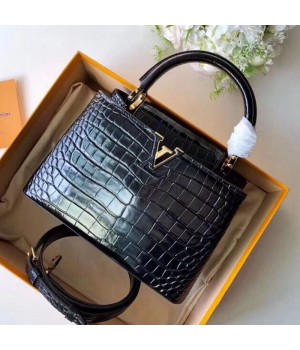 Louis Vuitton Capucines BB Top Handle Bag in Crocodilian Leather N92173 Black 2019 (FANG-9050750 )