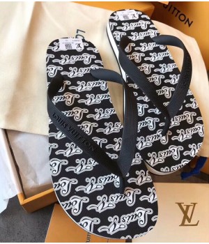 Louis Vuitton Men's Molitor Thong Sandals on Monogram Insock 1A45V3 Black/White 2019 (EM-9030925 )