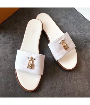 Louis Vuitton Lock It Flat Slide Sandals 1A4FG7 White Leather 2019 (EM-9041335 )