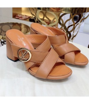 Louis Vuitton Horizon Calfskin LV Circle Heel Mule Sandals Apricot 2019 (1050-9061816 )