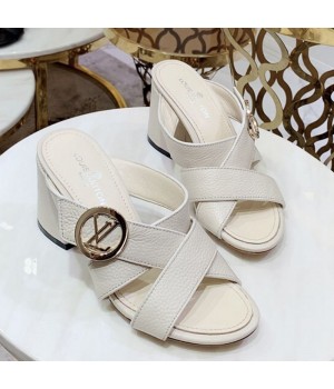 Louis Vuitton Horizon Calfskin LV Circle Heel Mule Sandals White 2019 (1050-9061818 )