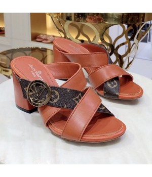 Louis Vuitton Horizon Calfskin Monogram LV Circle Heel Mule Sandals Tan 2019 (1050-9061820 )