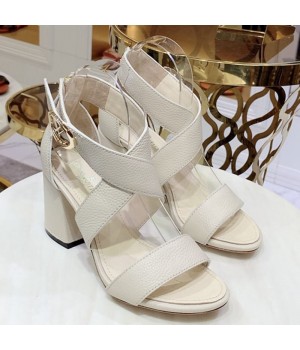 Louis Vuitton Horizon Calfskin Cross-Over Straps LV Circle Heel Sandals White 2019 (1050-9061821 )