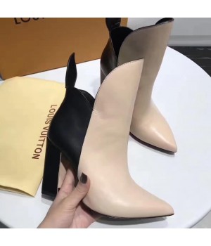 Louis Vuitton Heel 9.5cm Gamble Diva Ankle Boots 1A2VHJ Black/Beige Leather 2017 (GD5023-7082342 )