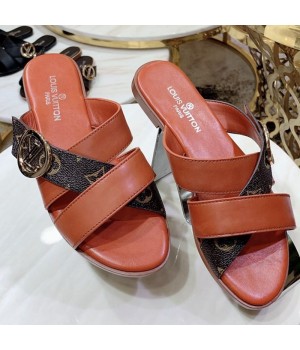 Louis Vuitton Horizon Calfskin Monogram LV Circle Flat Mule Sandals Tan 2019 (1050-9061831 )