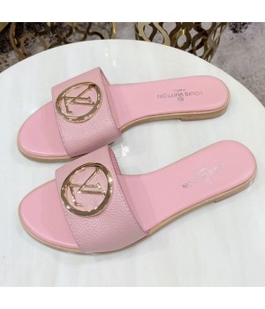 Louis Vuitton Lock It LV Circle Calfskin Flat Slide Sandals Pink 2019 (1050-9061834 )
