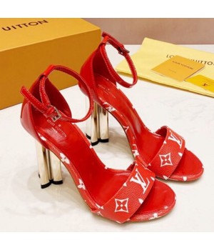 Louis Vuitton Silhouette Monogram Flower Shaped Heel Sandals Red 2019 (1050-9051536 )