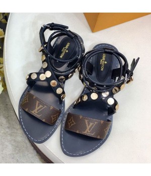 Louis Vuitton Flat Passenger Studs Cross Sandals 1A4VOW Black 2019 (1050-9051539 )