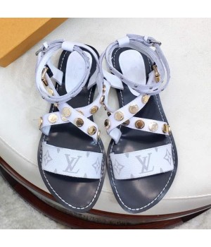 Louis Vuitton Flat Passenger Studs Cross Sandals 1A4VOW White 2019 (1050-9051541 )