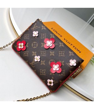 Louis Vuitton Blooming Flowers Pochette Double Zip Chain Wallet in Monogram Canvas M63905 Red 2019 (KD-9031438 )