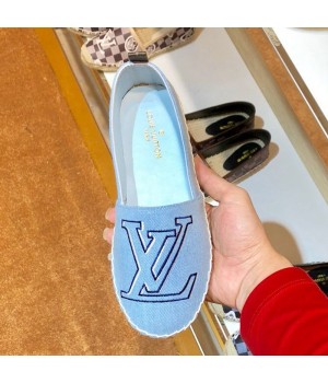 Louis Vuitton Seashore Oversize LV Flat Espadrilles 1A4VZK Blue Jean 2019 (1054-9051549 )
