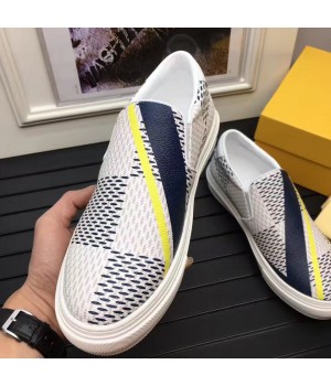 Louis Vuitton Men's Slip-on Sneaker Damier Cobalt Canvas Yellow 2017 (K2100-7061707 )