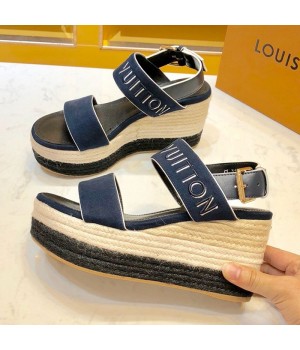 Louis Vuitton Blue Fabric Wedge Espadrilles Sandals 2019 (1054-9051559 )