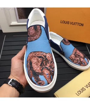 Louis Vuitton Men's Slip-on Sneaker Animal Print Denim Canvas Light Blue 2017 (K2100-7061709 )