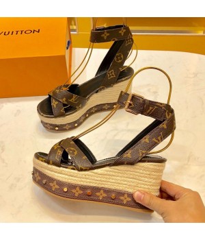 Louis Vuitton Monogram Canvas Wedge Espadrilles Sandals 2019 (1054-9051561 )