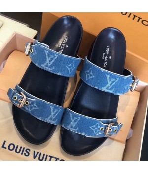 Louis Vuitton Bom Dia Denim Monogram Flat Sandals 1A4WJK Blue 2019 (CSBL-9070440 )
