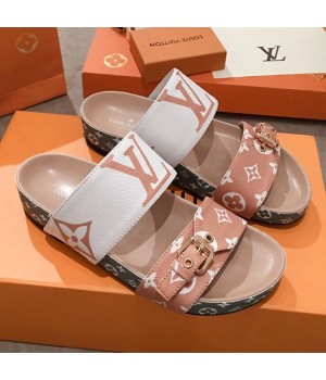 Louis Vuitton Bom Dia Giant Monogram Flat Sandals 1A57JT White/Khaki Green 2019 (HQG-9051614 )