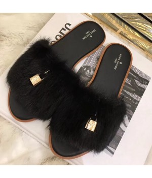 Louis Vuitton LOCK IT Mink Flat Mule Black 2018 (BKL-8052522 )