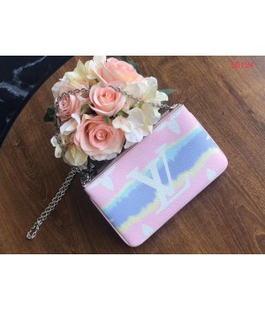 Louis vuitton original ESCALE POCHETTE DOUBLE ZIP clutch bag M69124 pink