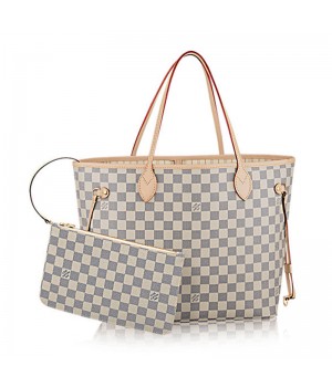 Louis Vuitton N41361 Neverfull MM Shoulder Bag Damier Azur Canvas