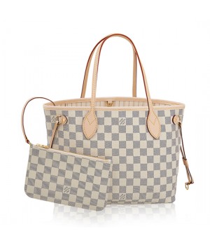 Louis Vuitton N41362 Neverfull PM Shoulder Bag Damier Azur Canvas