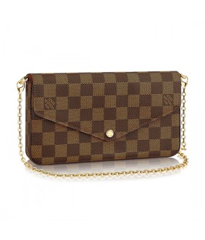 Louis Vuitton N63032 Pochette Felicie Chain Wallet Damier Ebene Canvas