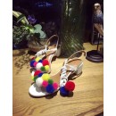Aquazzura Multicolor Pompon Sandal with 5cm Heel White 2016  (GD5043-6041433 )