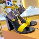 Louis Vuitton Passenger Oversized LV High-Heel Sandals in Damier Canvas and Yellow Patent Leather 2019 (1054-9062841 )