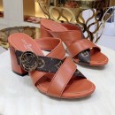 Louis Vuitton Horizon Calfskin Monogram LV Circle Heel Mule Sandals Tan 2019 (1050-9061820 )