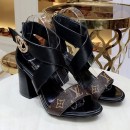 Louis Vuitton Horizon Calfskin Monogram Cross-Over Straps LV Circle Heel Sandals Black 2019 (1050-9061824 )