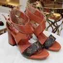 Louis Vuitton Horizon Calfskin Monogram Cross-Over Straps LV Circle Heel Sandals Tan 2019 (1050-9061825 )