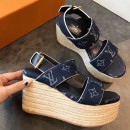 Louis Vuitton Monogram Canvas Wedge Espadrilles Sandals Blue 2019 (EM-9051522 )