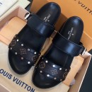 Louis Vuitton Bom Dia Studs Monogram Leather Flat Sandals 1A4WWS Black 2019 (CSBL-9070439 )
